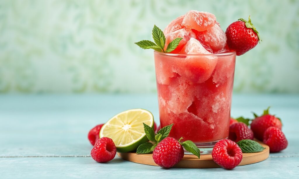 Refreshing raspberry lime sorbet, a zesty summer treat.