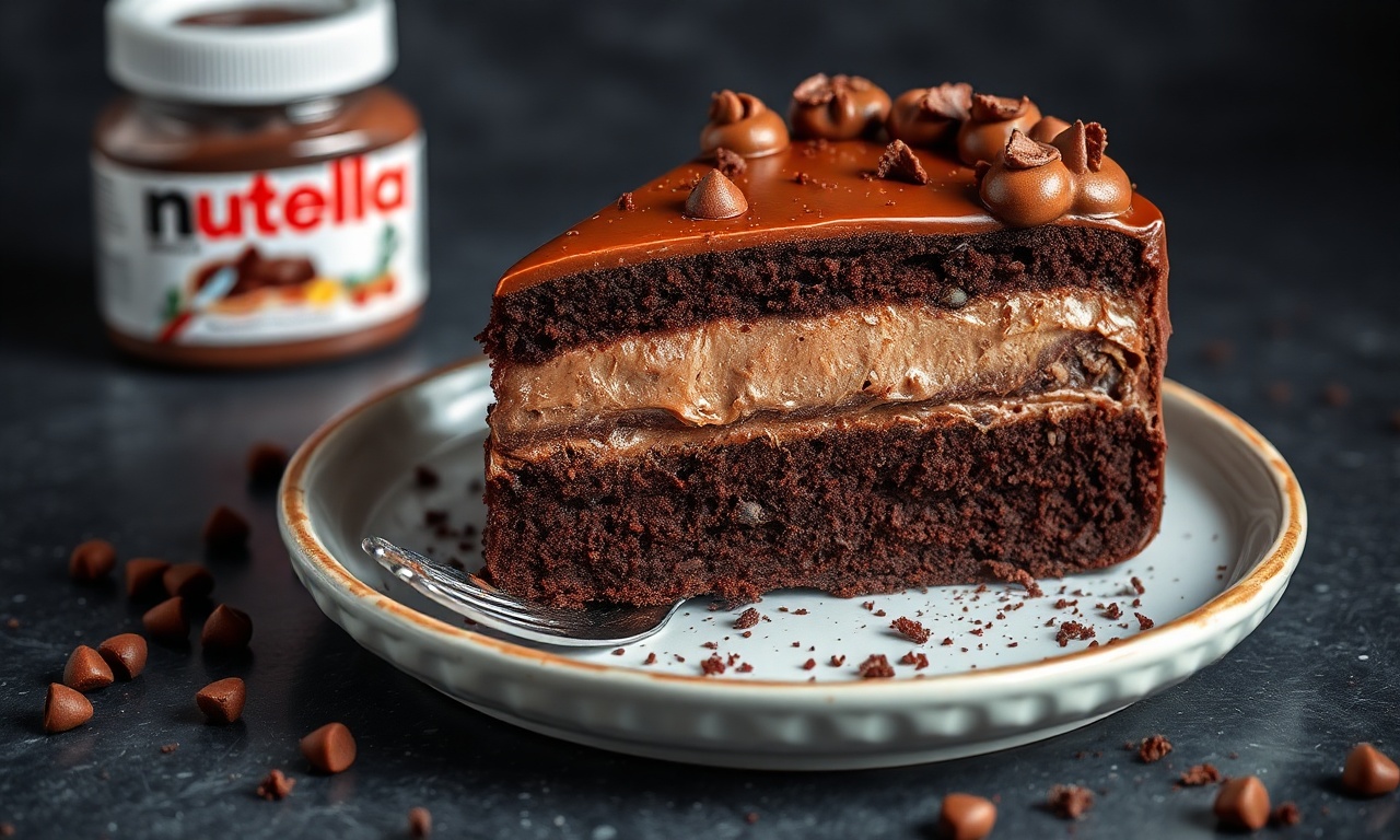 Decadent Nutella-stuffed chocolate cake recipe, rich and delicious.