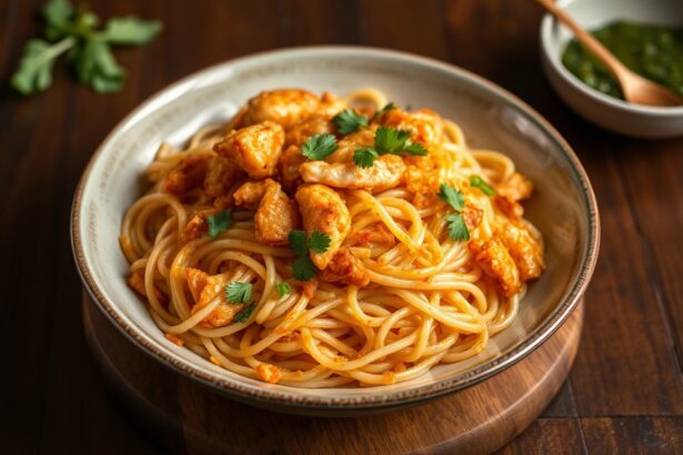Golden crispy pan-fried chicken rice noodles recipe.
