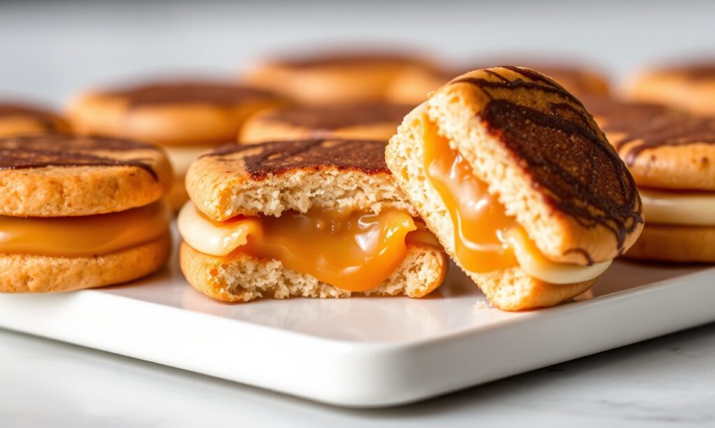 Irresistible dulce de leche alfajores: sweet, buttery cookies melting bliss.