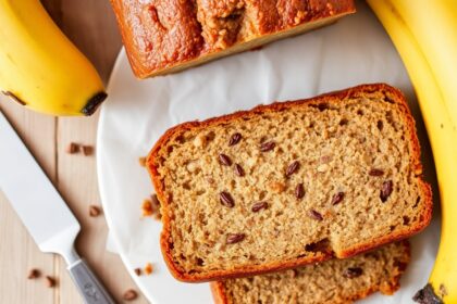 Moist vegan banana bread, sweet and simple recipe.