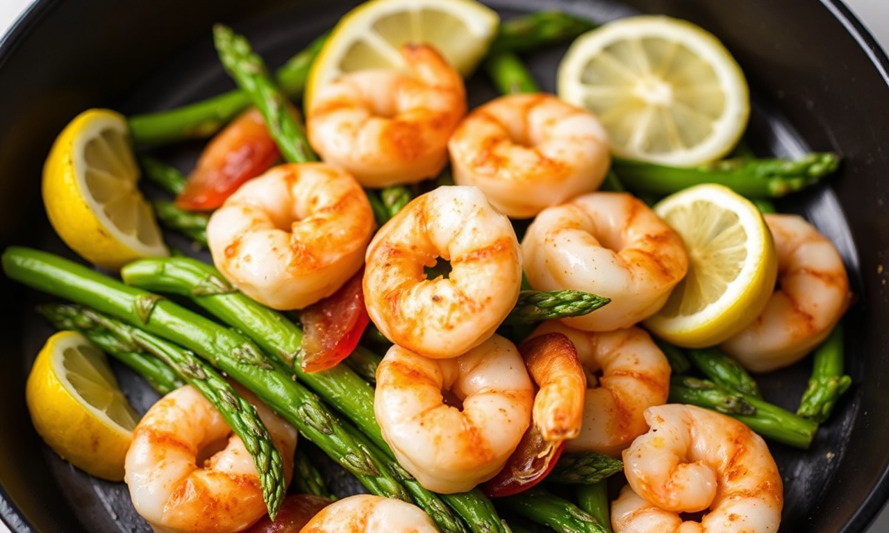One-pan lemon shrimp asparagus, fresh and easy dinner.