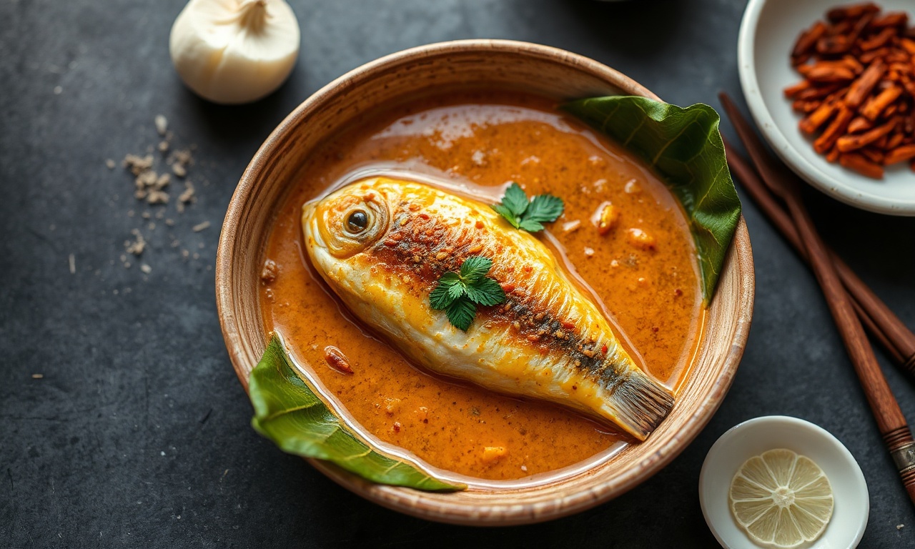Delicious steamed fish curry in banana leaf, a flavorful tradition.