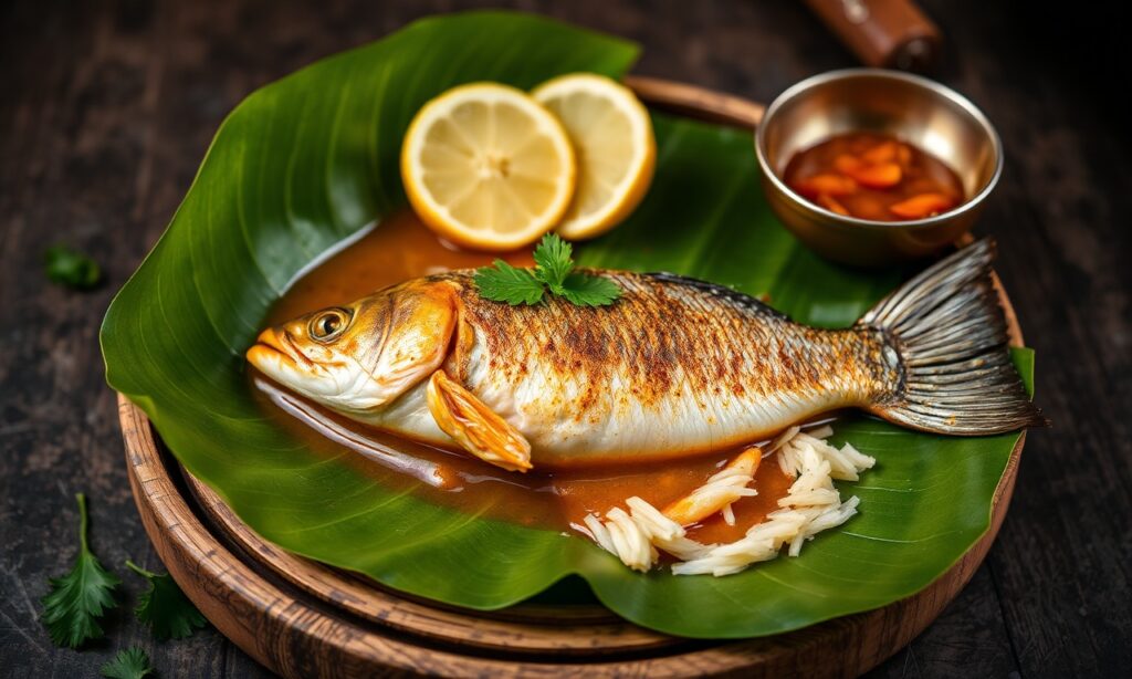 Delicious steamed fish curry wrapped in banana leaf, a flavorful tradition.