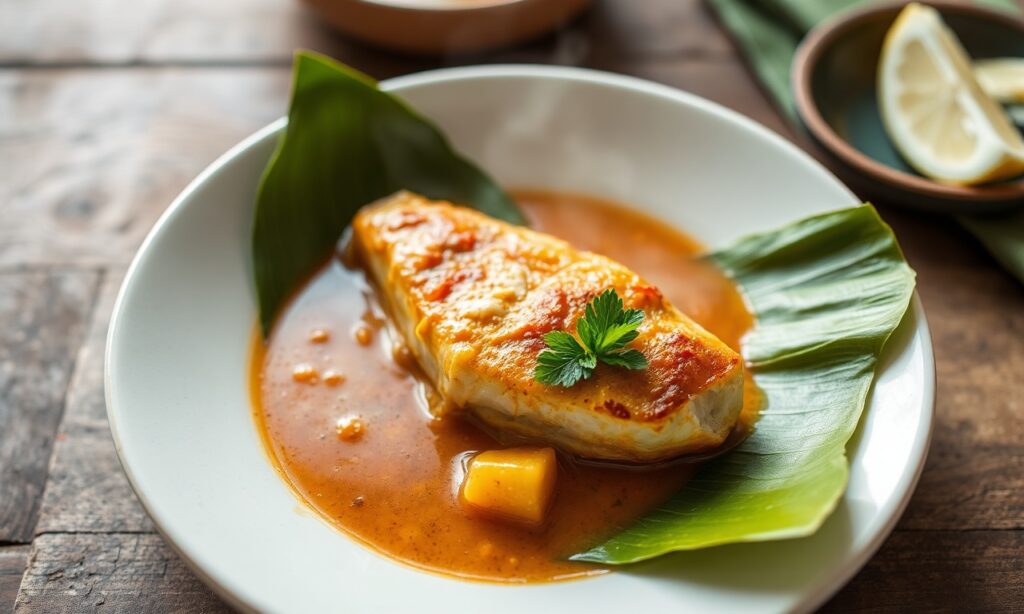 Delicious steamed fish curry wrapped in banana leaf, a coastal tradition.