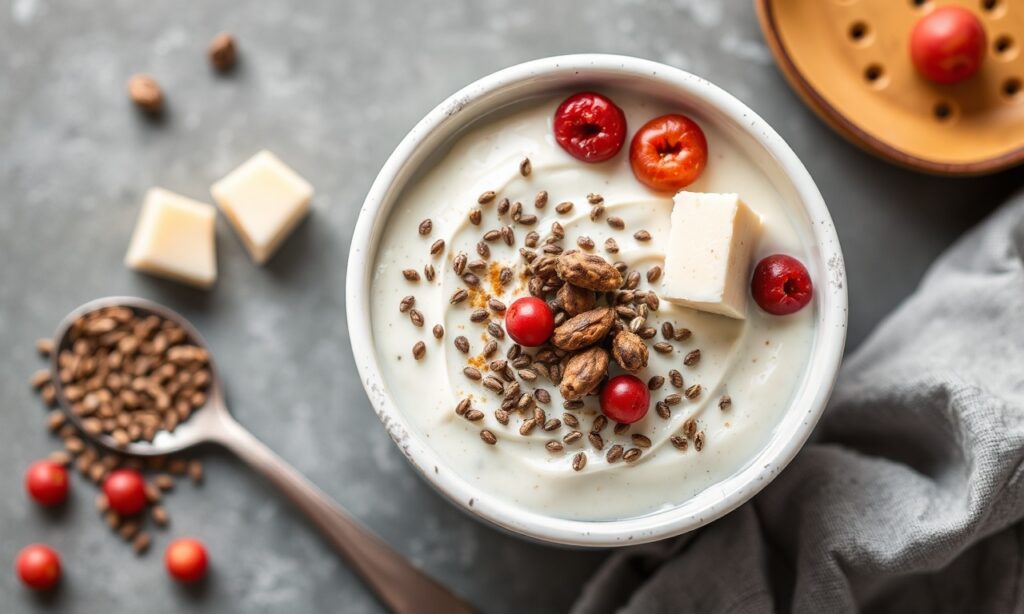 Power-packed cottage cheese and chia pudding boost.