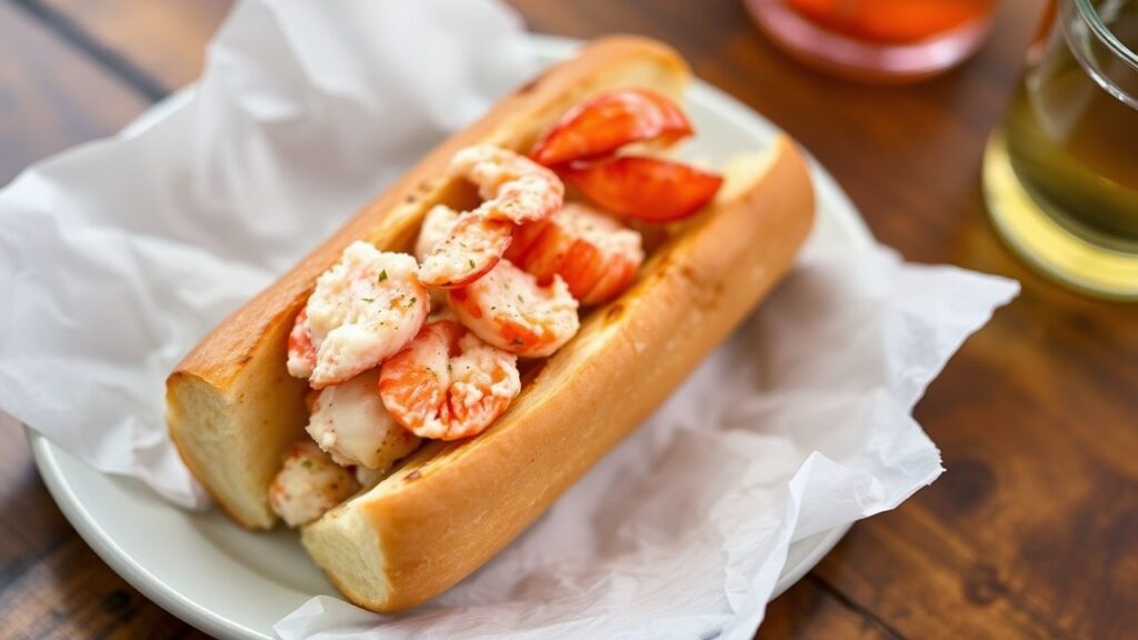 Golden toasted bun cradling tender lobster meat