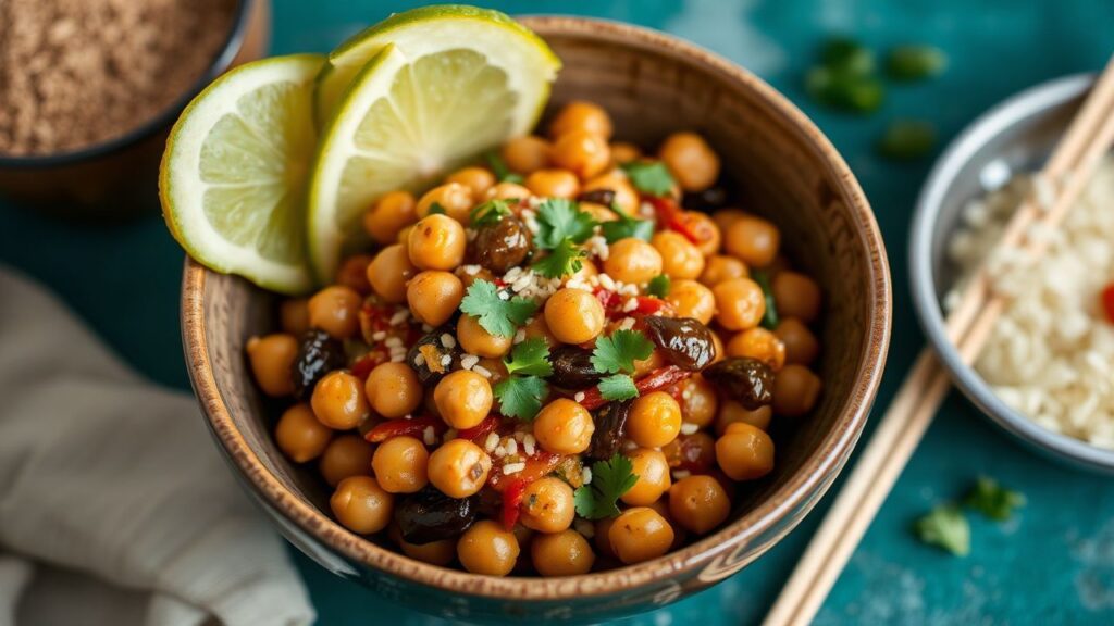 Bold Kung Pao Chickpeas with peppers and peanuts