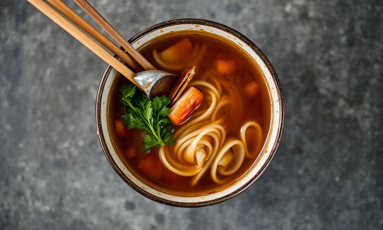 Rich noodle soup with savory seafood broth.