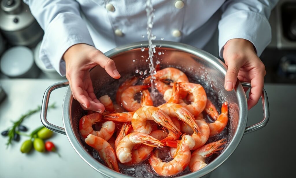 seafood broth — A steaming bowl of noodle soup with seafood