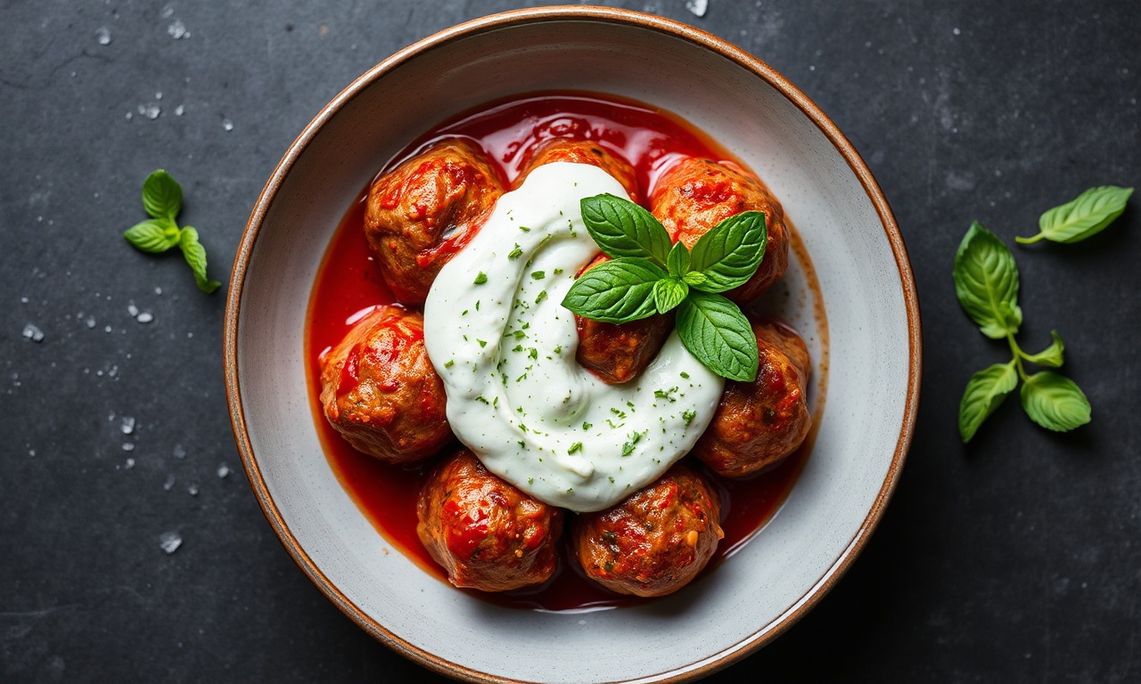 Fiery harissa lamb meatballs with cooling mint sauce recipe.