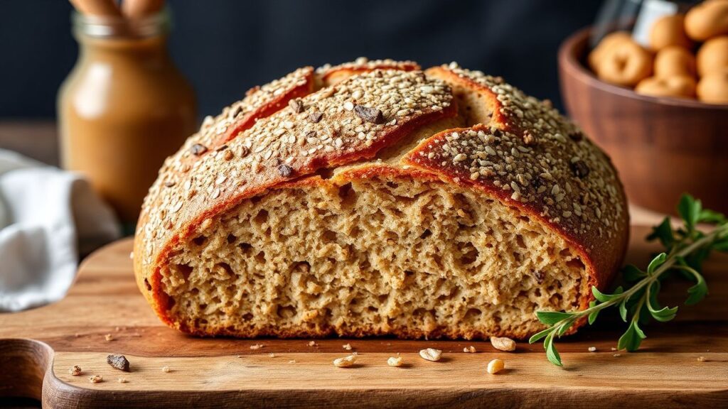 Freshly baked kamut sandwich loaf on a cooling rack